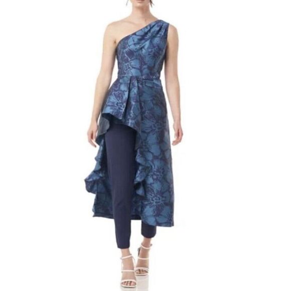 Kay Unger Ginger Floral Jacquard Walk-Through Jumpsuit NWOT Size 6 - Picture 1 of 9